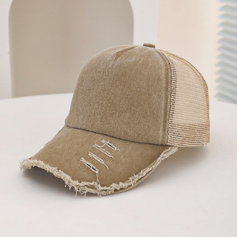 Men's And Women's Style Wide-hole Padded Edge Washed Sponge Top Patchwork Mesh Trucker Cap Trendy Baseball Cap Suitable For Daily Casual Outings Practical