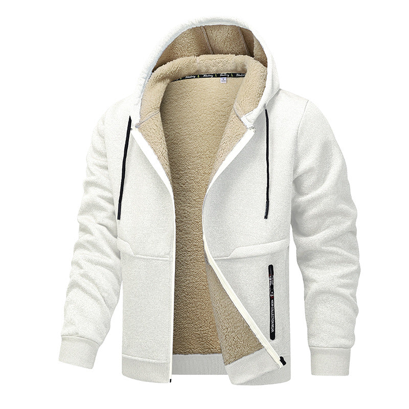 Casual Hoodies For Men Heavyweight Fleece Sweatshirt Winter Thick Sherpa Lined Hooded Zipper Jacket Thick Streetwear Coats