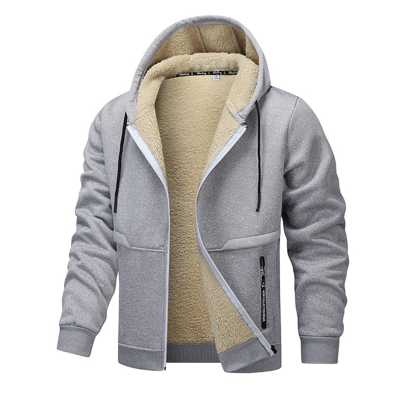 Casual Hoodies For Men Heavyweight Fleece Sweatshirt Winter Thick Sherpa Lined Hooded Zipper Jacket Thick Streetwear Coats