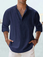 New Men's Casual Blouse Cotton Linen Shirt Loose Tops Long Sleeve Tee Shirt Spring Autumn Casual Handsome Men's Shirts