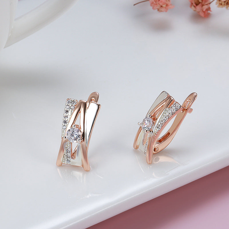 Women's Rose Gold Hollow Two-tone Earrings
