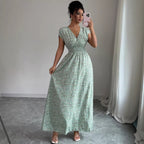 Womens French-style V-neck Summer Slim-fit Figure-flattering Dress