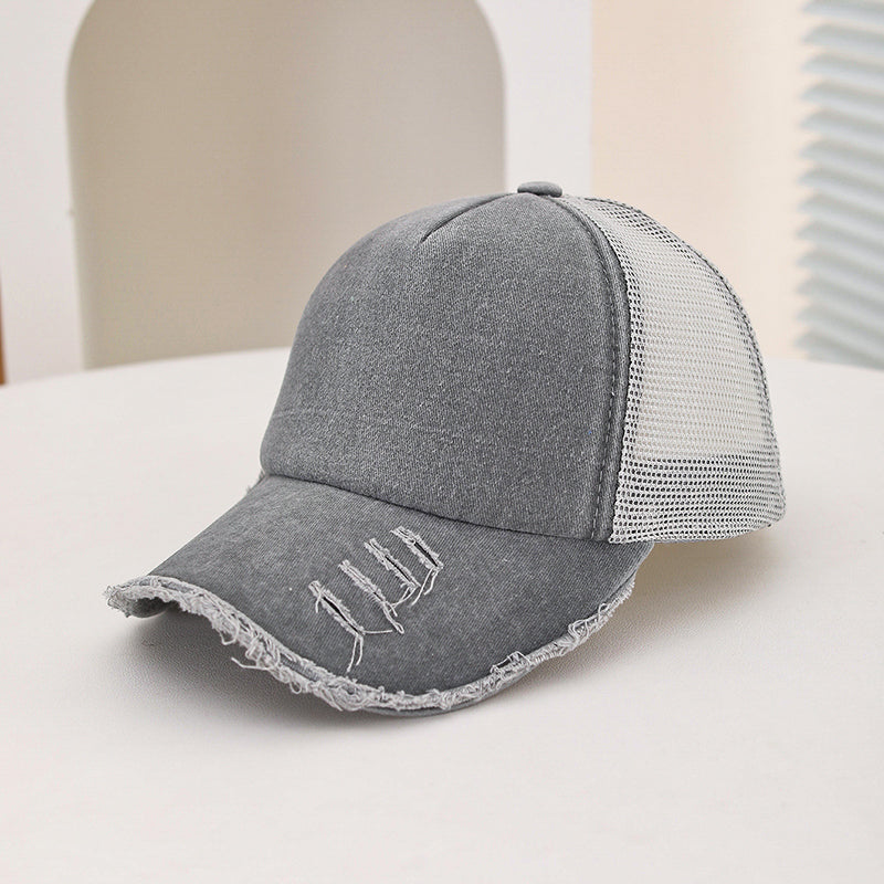 Men's And Women's Style Wide-hole Padded Edge Washed Sponge Top Patchwork Mesh Trucker Cap Trendy Baseball Cap Suitable For Daily Casual Outings Practical