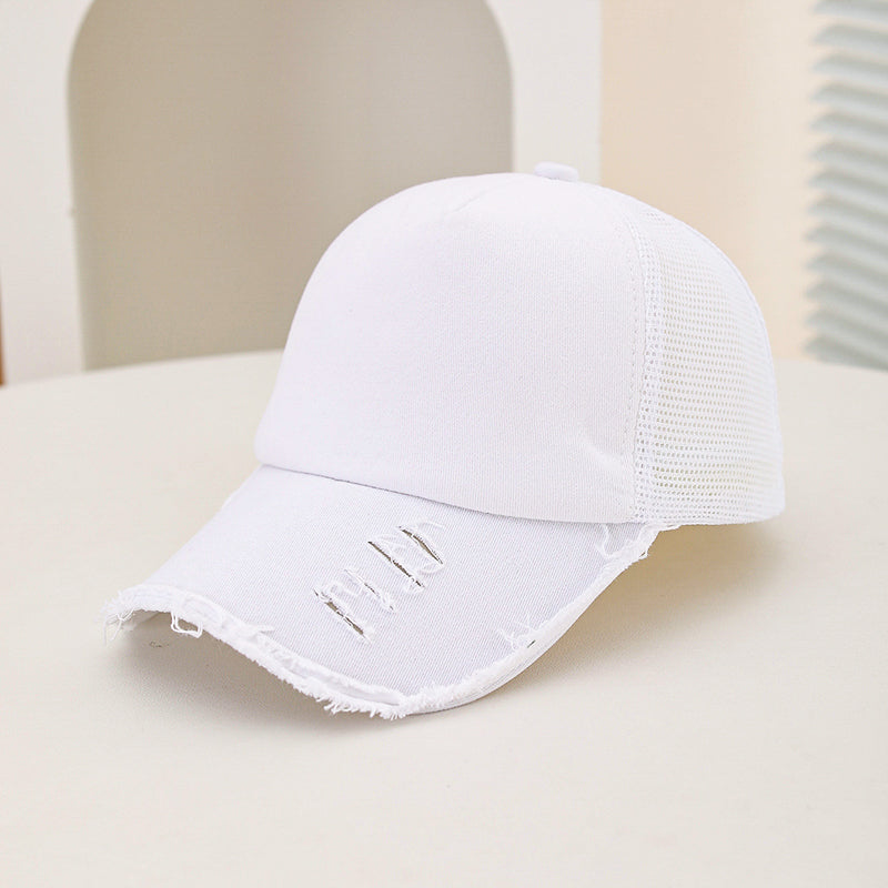 Men's And Women's Style Wide-hole Padded Edge Washed Sponge Top Patchwork Mesh Trucker Cap Trendy Baseball Cap Suitable For Daily Casual Outings Practical