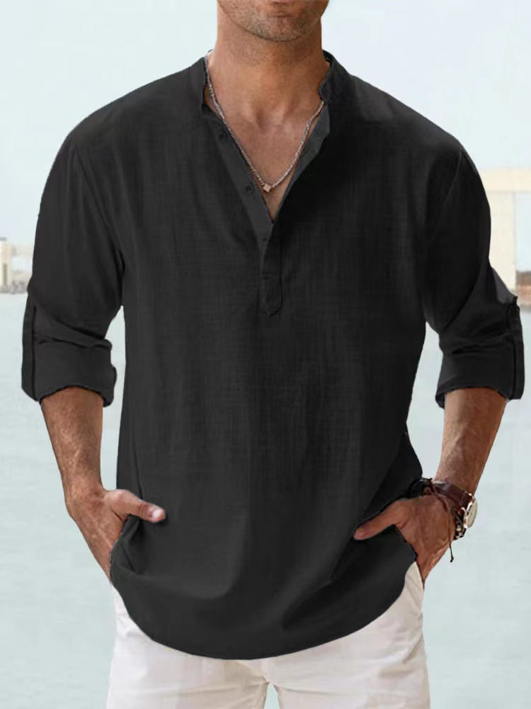 New Men's Casual Blouse Cotton Linen Shirt Loose Tops Long Sleeve Tee Shirt Spring Autumn Casual Handsome Men's Shirts