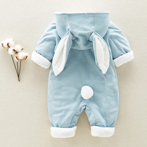 Baby Hooded Cotton Romper – Warm Padded Winter Onesie
