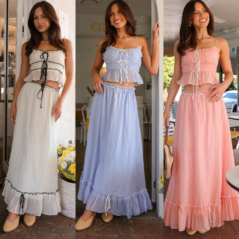 Women's Clothing Strappy Bow Sweet Set