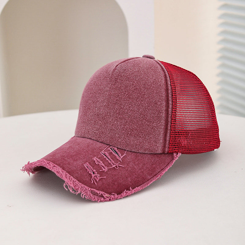 Men's And Women's Style Wide-hole Padded Edge Washed Sponge Top Patchwork Mesh Trucker Cap Trendy Baseball Cap Suitable For Daily Casual Outings Practical