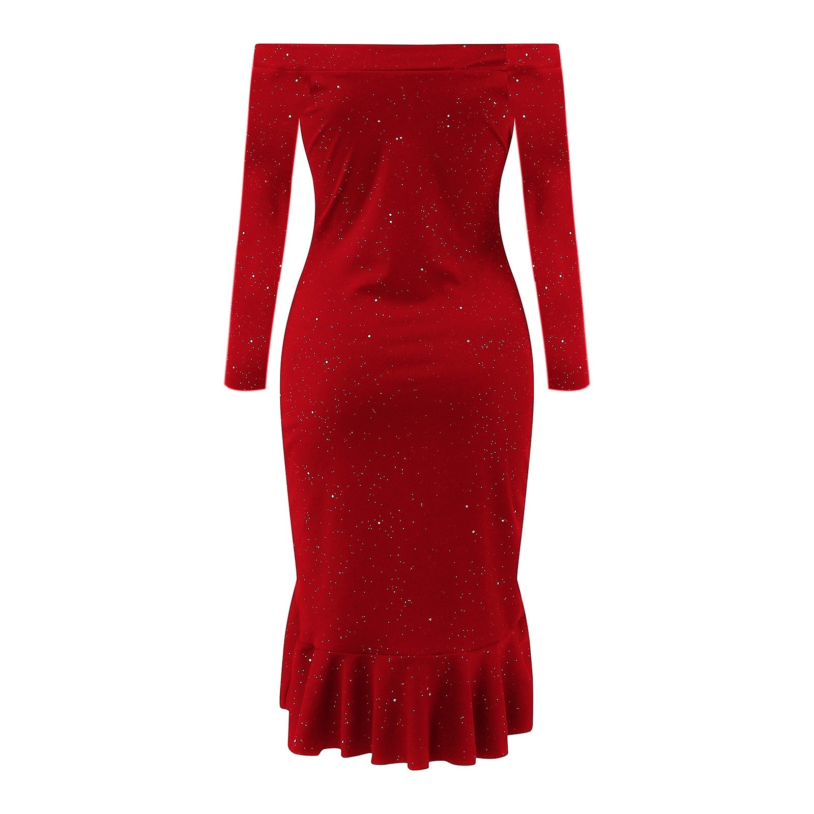 Women Party Sequin Dress Sexy Off Shoulder Robe Femme Ruffle Hem Slit Slim Bodycon Dresses Fashion Solid Female Vestidos
