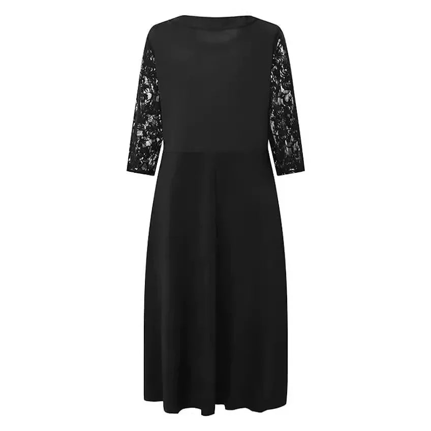Plus Size Large Size Women's round Neck Lace Splice Seven-Quarter Sleeve Maxi Dress Elegant Flared Skirt Design Comfortable F...