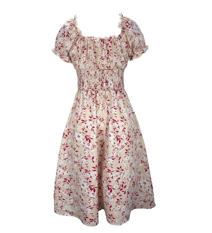 2025 Summer New Vintage Floral Bubble Sleeve French Dress