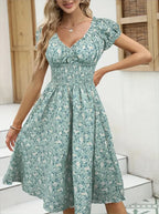 2025 Summer New Vintage Floral Bubble Sleeve French Dress