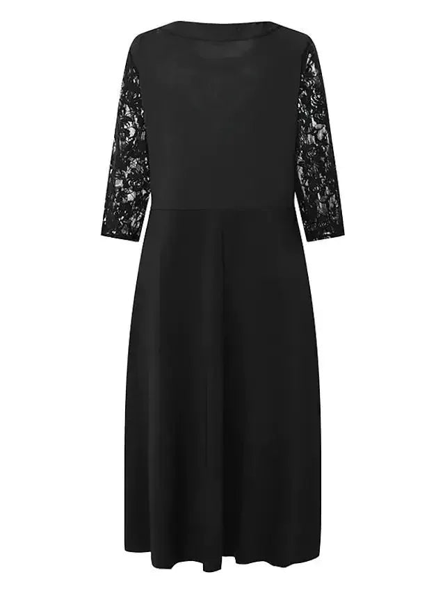 Plus Size Large Size Women's round Neck Lace Splice Seven-Quarter Sleeve Maxi Dress Elegant Flared Skirt Design Comfortable F...