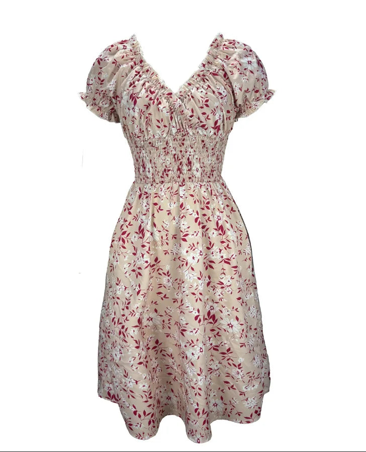 2025 Summer New Vintage Floral Bubble Sleeve French Dress