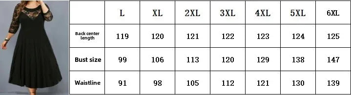 Plus Size Large Size Women's round Neck Lace Splice Seven-Quarter Sleeve Maxi Dress Elegant Flared Skirt Design Comfortable F...
