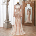 Luxurious Dark green Long Sleeve Sequin Gown Deep V-Neck Embellished Pattern Mermaid Formal Dress Elegant Evening Special Events