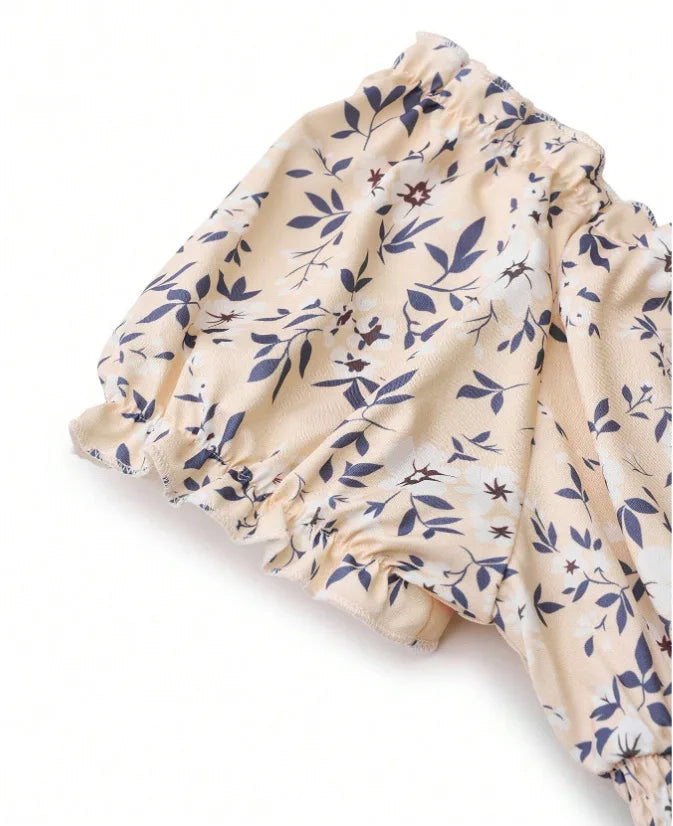 2025 Summer New Vintage Floral Bubble Sleeve French Dress