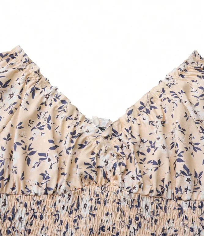 2025 Summer New Vintage Floral Bubble Sleeve French Dress