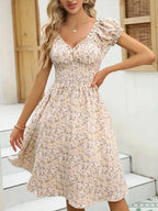 2025 Summer New Vintage Floral Bubble Sleeve French Dress