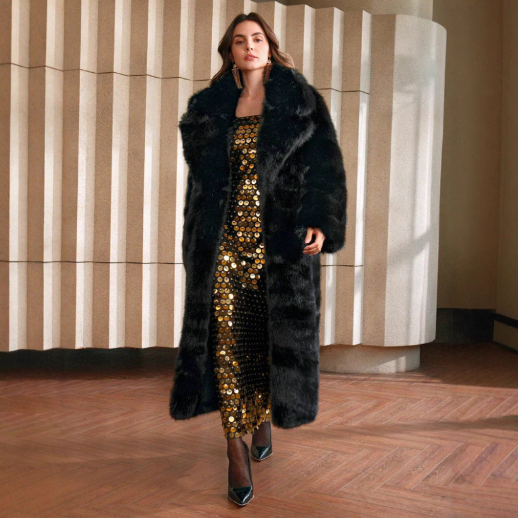 Women's Fall Winter Fashion Fluffy Long Imitation Fox Fur Jacket