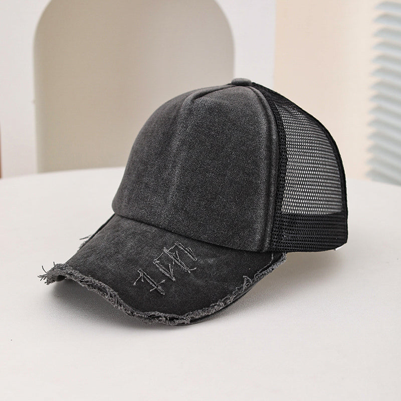 Men's And Women's Style Wide-hole Padded Edge Washed Sponge Top Patchwork Mesh Trucker Cap Trendy Baseball Cap Suitable For Daily Casual Outings Practical