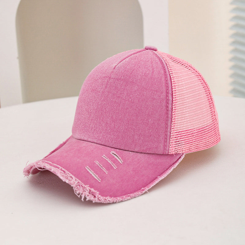 Men's And Women's Style Wide-hole Padded Edge Washed Sponge Top Patchwork Mesh Trucker Cap Trendy Baseball Cap Suitable For Daily Casual Outings Practical