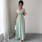 Womens French-style V-neck Summer Slim-fit Figure-flattering Dress