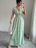 Womens French-style V-neck Summer Slim-fit Figure-flattering Dress