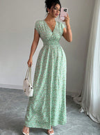 Womens French-style V-neck Summer Slim-fit Figure-flattering Dress