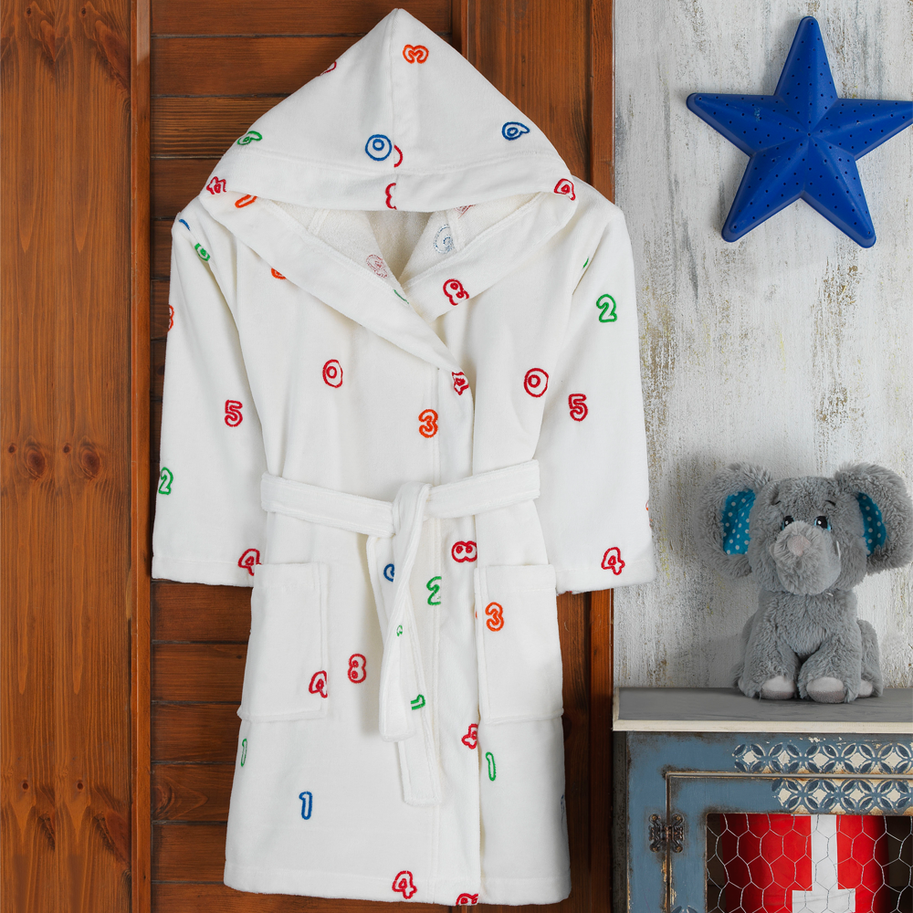 Kids' 100% Cotton Hooded Bathrobe – Soft Cream Terry Robe