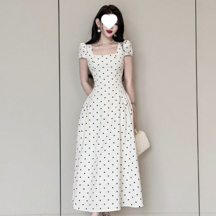 Polka-dot Square-neck Dress For Women
